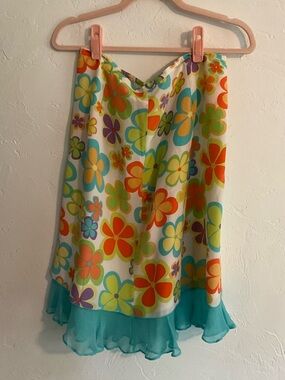 S.L.B. Floral Silk Chiffon Ruffle Hem Skirt Size 10